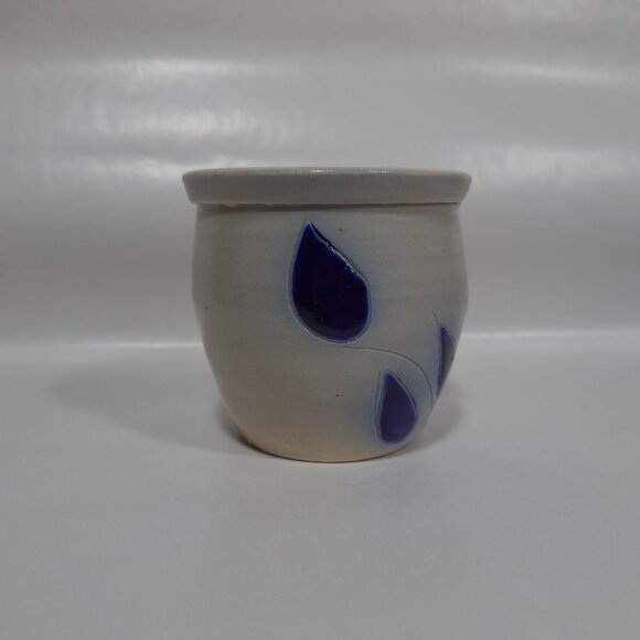 Williamsburg Pottery Salt Glaze Crock Votive Cobalt Decorated Floral Decor Pot - Picture 1 of 10